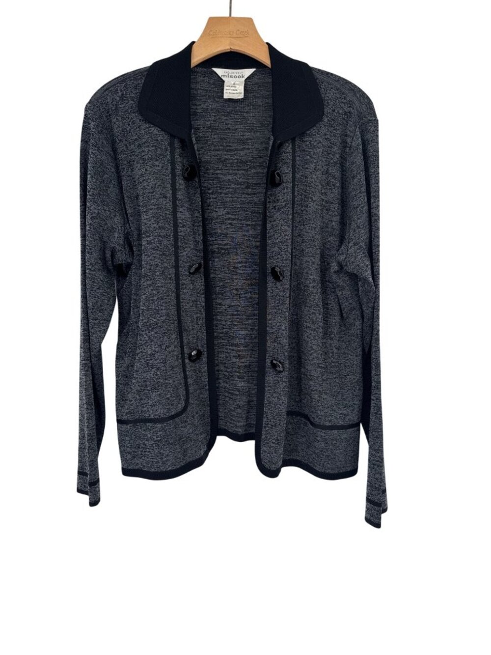 Exclusively Misook Womens  Cardigan Sweater size large Black Gray open